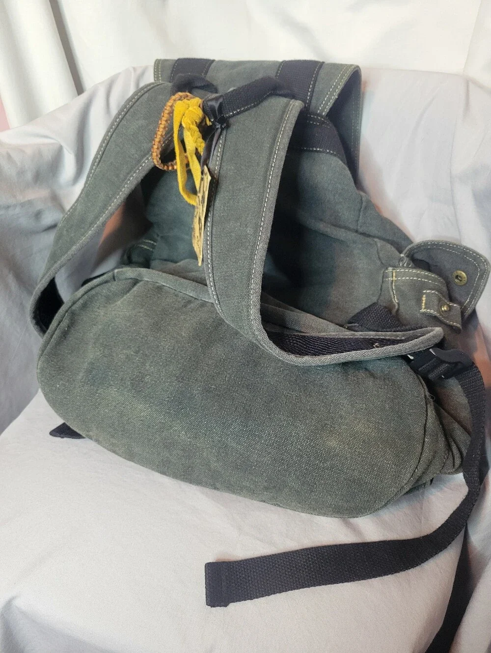 Olive/Gray Canvas Backpack with Leather Draw String (Altered)